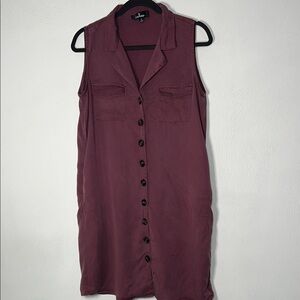 Lulu's Burgundy Sleeveless Button-Down Dress